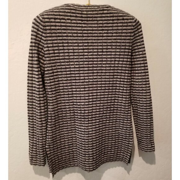 Theory Belira Evian Medium Black Striped Wool Blend Knit Tunic Sweater Pullover - Picture 2 of 8